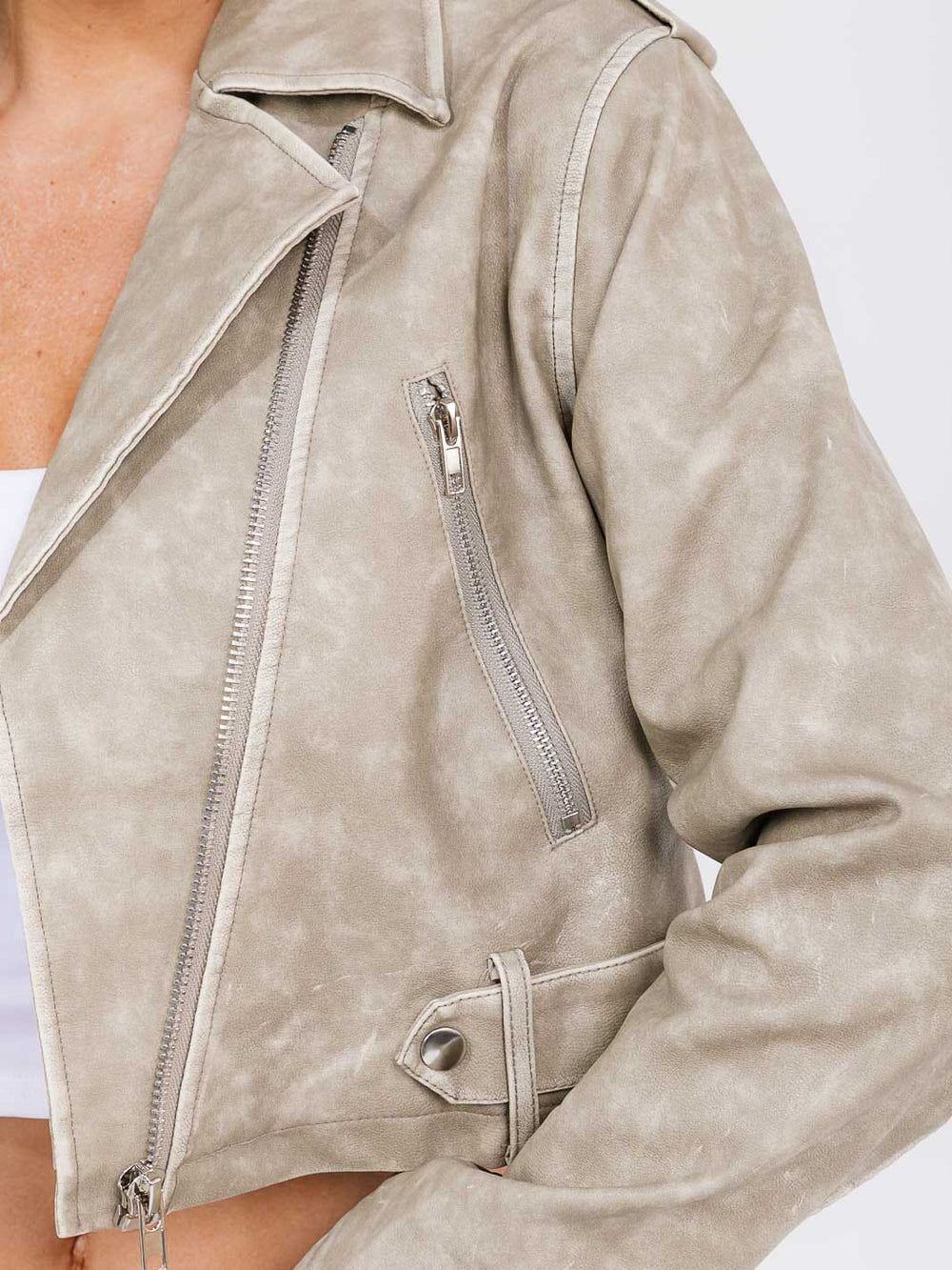 WOMEN'S LONG SLEEVE ZIP UP PU PLEATHER JACKET