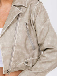 WOMEN'S LONG SLEEVE ZIP UP PU PLEATHER JACKET