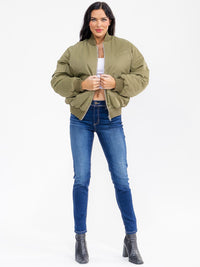 WOMEN'S LONG SLEEVE ZIPPER CLOSURE FRONT POCKETS BOMBER JACKET
