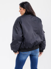 WOMEN'S LONG SLEEVE ZIPPER CLOSURE FRONT POCKETS BOMBER JACKET