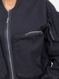 WOMEN'S LONG SLEEVE ZIPPER CLOSURE FRONT POCKETS BOMBER JACKET
