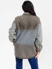 WOMEN'S LONG SLEEVE BUTTON UP FRONT POCKETS DENIM WASHED JACKET
