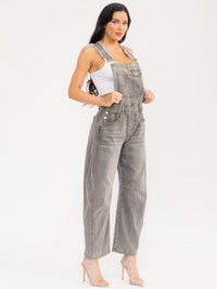 WOMEN'S SLEEVELESS POCKETS WASHED STRETCH DENIM WIDE LEG DENIM OVERALL