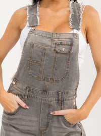 WOMEN'S SLEEVELESS POCKETS WASHED STRETCH DENIM WIDE LEG DENIM OVERALL