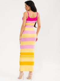 WOMEN'S SLEEVELESS COLORBLOCK STRIPES RIBBED BODYCON MAXI DRESS