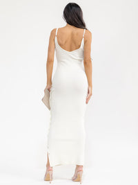 WOMEN'S SLEEVELESS V-NECK SIDE SLIT RIBBED BODYCON MAXI DRESS