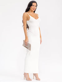 WOMEN'S SLEEVELESS V-NECK SIDE SLIT RIBBED BODYCON MAXI DRESS