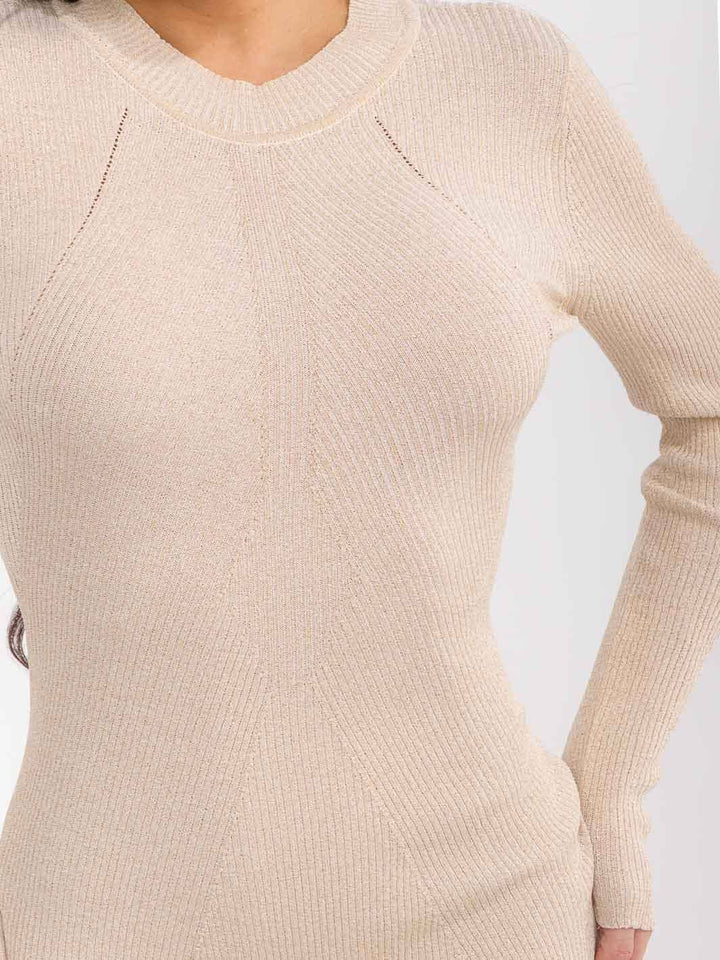 WOMEN'S LONG SLEEVE OPEN BACK SHIMMER RIBBED BODYCON MAXI DRESS