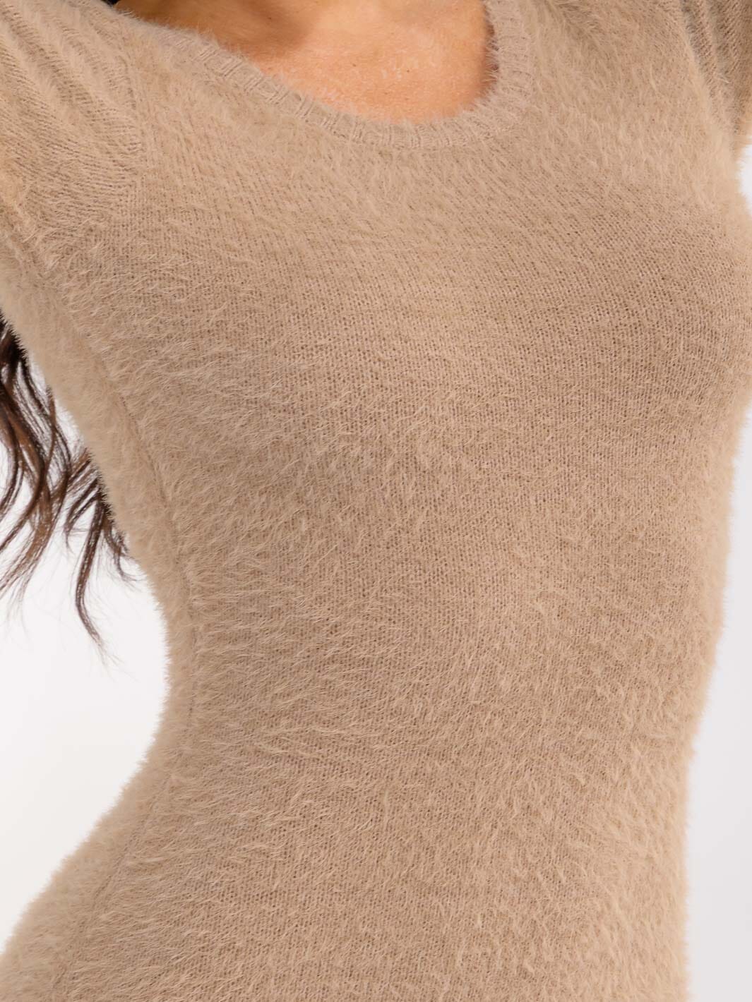 WOMEN'S LONG SLEEVE OPEN BACK FUZZY BODYCON SWEATER MAXI DRESS