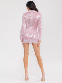 WOMEN'S LONG SLEEVE V-NECK SEQUINS BODYCON MINI DRESS