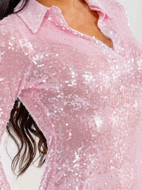WOMEN'S LONG SLEEVE V-NECK SEQUINS BODYCON MINI DRESS