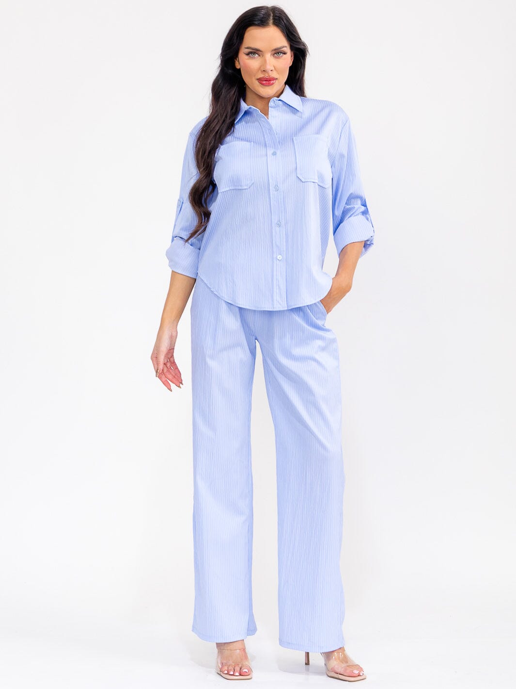 WOMEN'S LONG SLEEVE TOP & ELASTIC WAIST PANTS STRIPES 2PC. SET