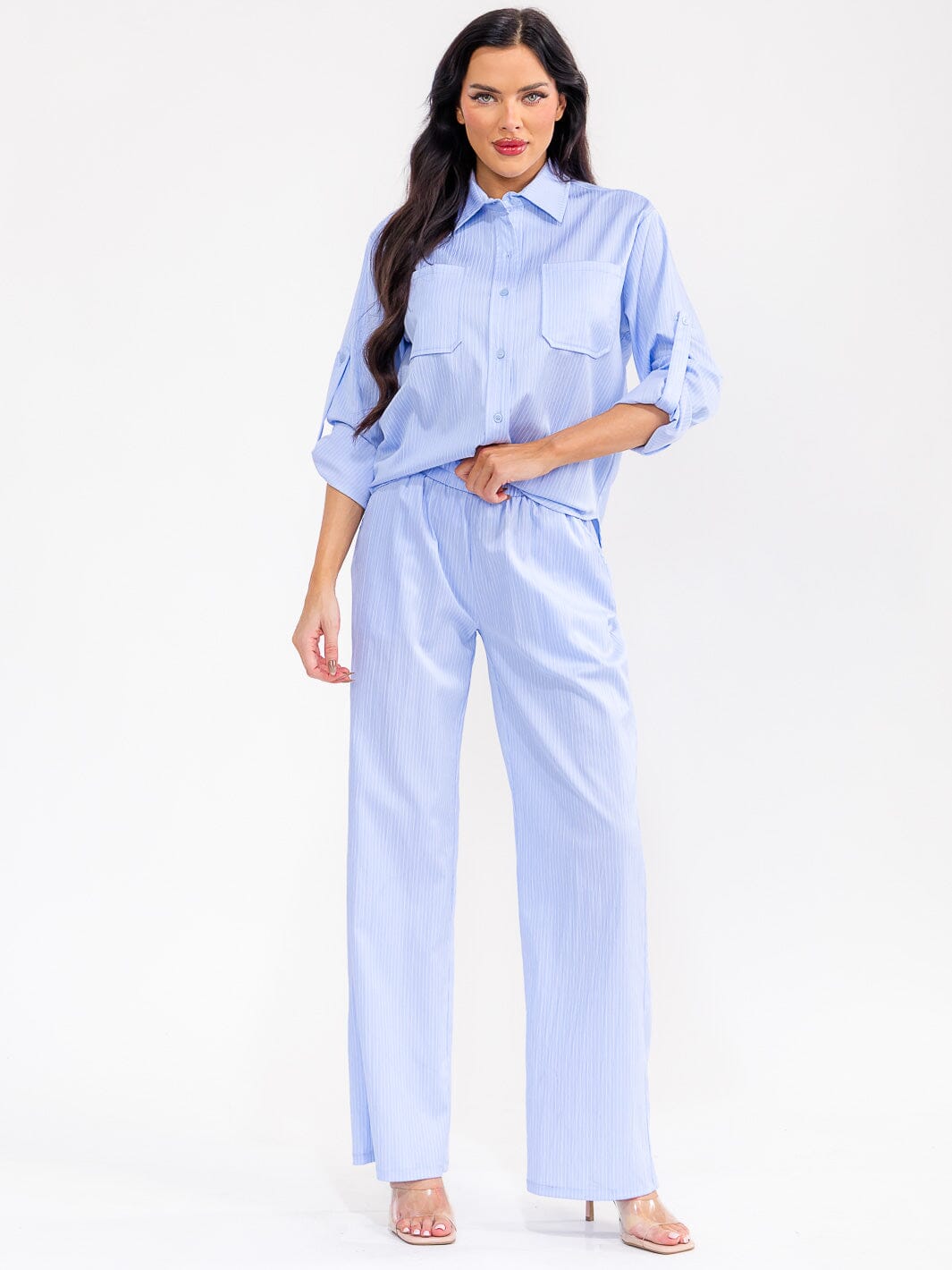 WOMEN'S LONG SLEEVE TOP & ELASTIC WAIST PANTS STRIPES 2PC. SET