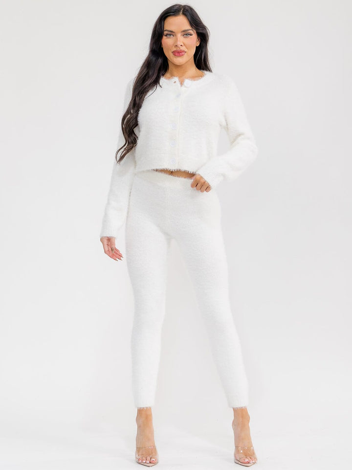 WOMEN'S LONG SLEEVE TOP & ELASTIC WAIST PANTS FUZZY 2PC. SET