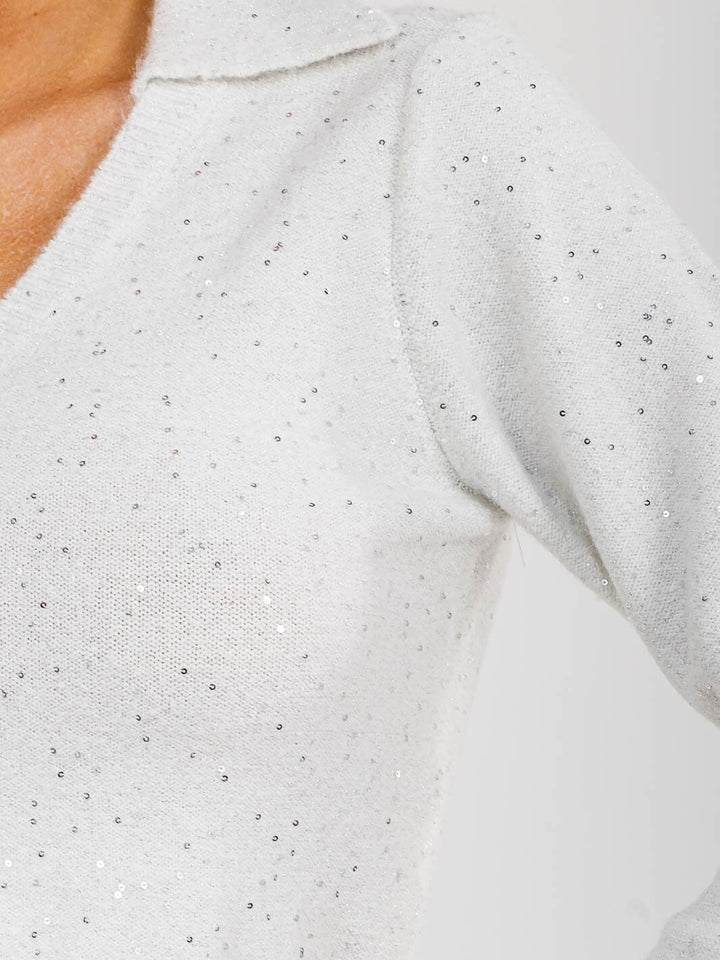 WOMEN'S LONG SLEEVE CROP SWEATER & ELASTIC WAIST PANTS FUZZY SEQUINS 2PC. SET