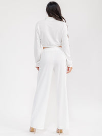 WOMEN'S LONG SLEEVE CROP SWEATER & ELASTIC WAIST PANTS PEARL TRIM 2PC. SET