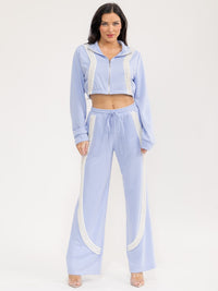WOMEN'S LONG SLEEVE CROP SWEATER & ELASTIC WAIST PANTS PEARL TRIM 2PC. SET