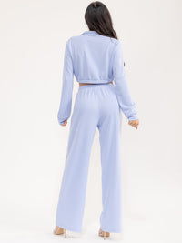 WOMEN'S LONG SLEEVE CROP SWEATER & ELASTIC WAIST PANTS PEARL TRIM 2PC. SET