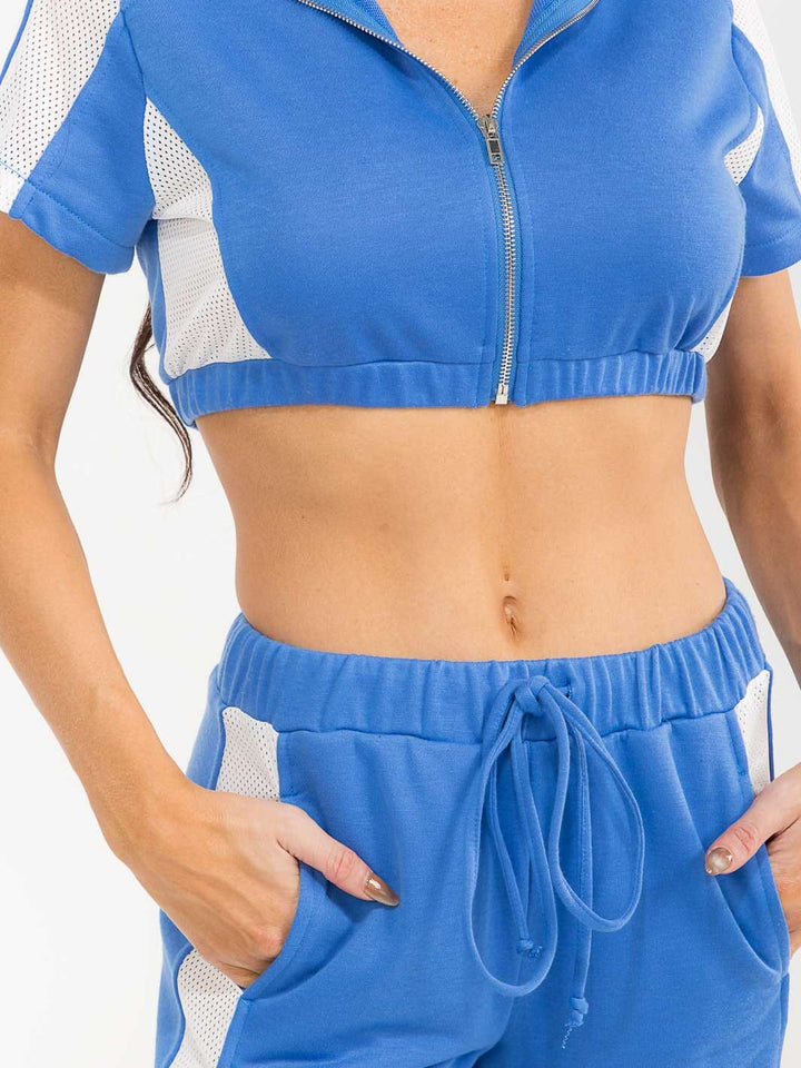 WOMEN'S SHORT SLEEVE CROP TOP & ELASTIC WAIST PANTS COLORBLOCK 2PC. SET