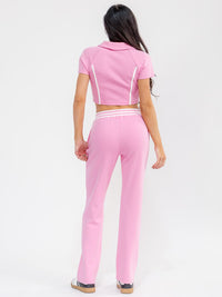 WOMEN'S SHORT SLEEVE CROP TOP & ELASTIC WAIST PANTS COLORBLOCK 2PC. SET