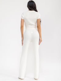 WOMEN'S SHORT SLEEVE CROP TOP & ELASTIC WAIST PANTS RIBBED 2PC. SET