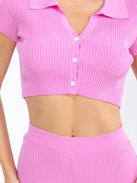 WOMEN'S SHORT SLEEVE CROP TOP & ELASTIC WAIST PANTS RIBBED 2PC. SET