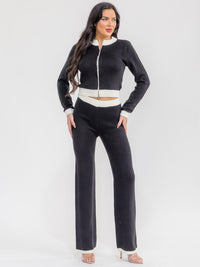 WOMEN'S LONG SLEEVE ZIP UP SWEATER & ELASTIC WAIST PANTS COLORBLOCK 2PC. SET
