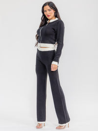 WOMEN'S LONG SLEEVE ZIP UP SWEATER & ELASTIC WAIST PANTS COLORBLOCK 2PC. SET