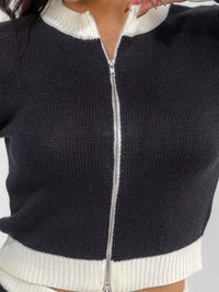 WOMEN'S LONG SLEEVE ZIP UP SWEATER & ELASTIC WAIST PANTS COLORBLOCK 2PC. SET