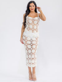 WOMEN'S SLEEVELESS CROCHET FLOWER BODYCON MAXI DRESS