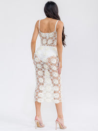 WOMEN'S SLEEVELESS CROCHET FLOWER BODYCON MAXI DRESS