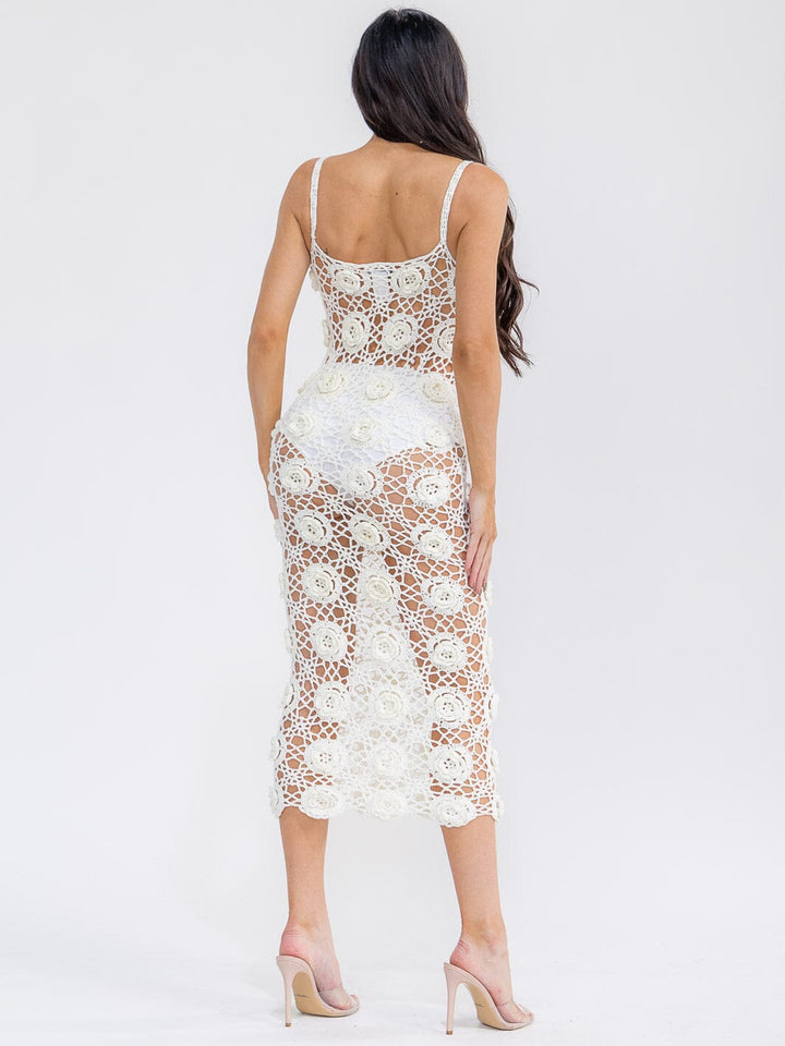 WOMEN'S SLEEVELESS CROCHET FLOWER BODYCON MAXI DRESS