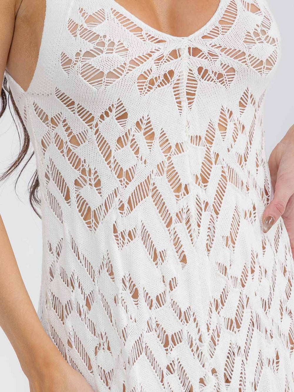 WOMEN'S SLEEVELESS V-NECK FIT & FLARE CROCHET MAXI DRESS IVORY / 3-3 (S/M-M/L)
