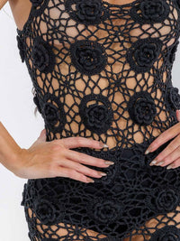 WOMEN'S SLEEVELESS CROCHET FLOWER BODYCON MAXI DRESS