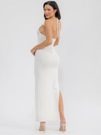 WOMEN'S SLEEVELESS V-NECK SIDE CUT OUT RIBBED BODYCON MAXI DRESS