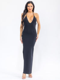 WOMEN'S SLEEVELESS V-NECK SIDE CUT OUT RIBBED BODYCON MAXI DRESS