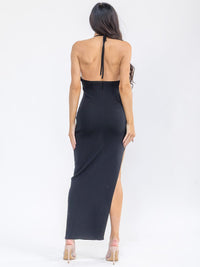 WOMEN'S SLEEVELESS V-NECK SIDE CUT OUT RIBBED BODYCON MAXI DRESS