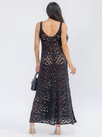 WOMEN'S SLEEVELESS V-NECK FIT & FLARE CROCHET MAXI DRESS