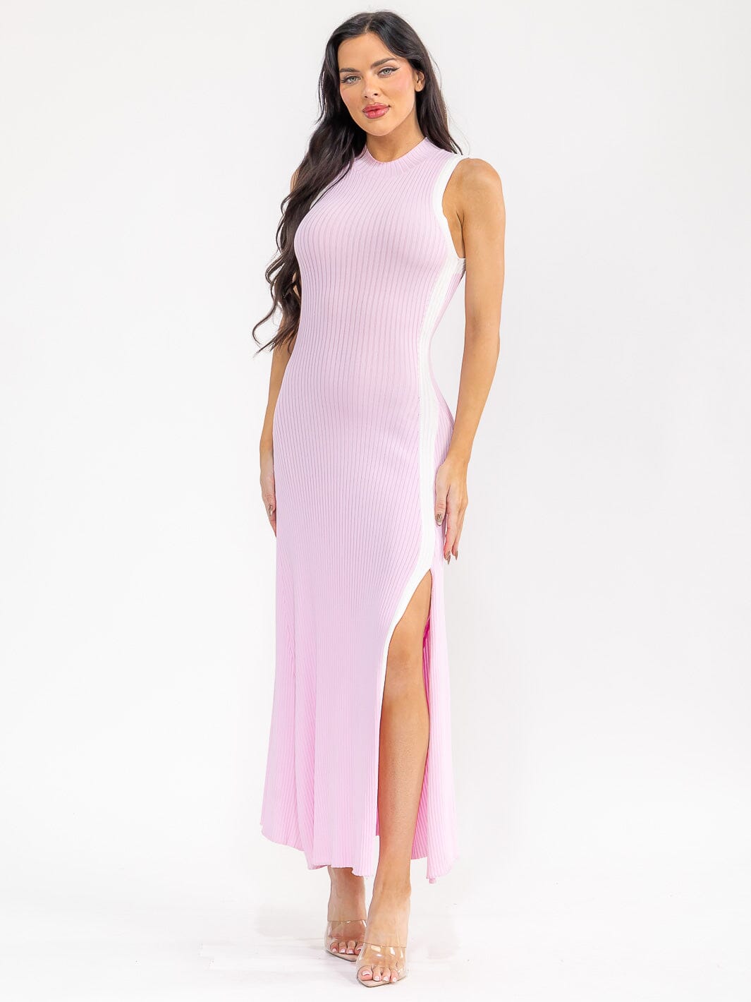 WOMEN'S SLEEVELESS SIDE SLIT RIBBED BODYCON MAXI DRESS