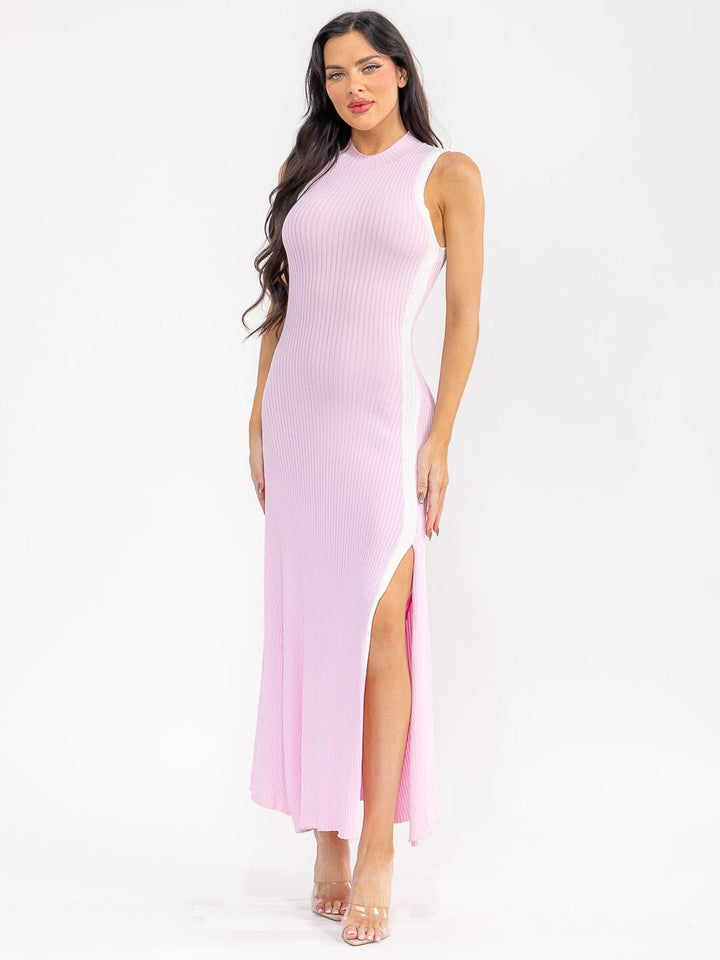 WOMEN'S SLEEVELESS SIDE SLIT RIBBED BODYCON MAXI DRESS
