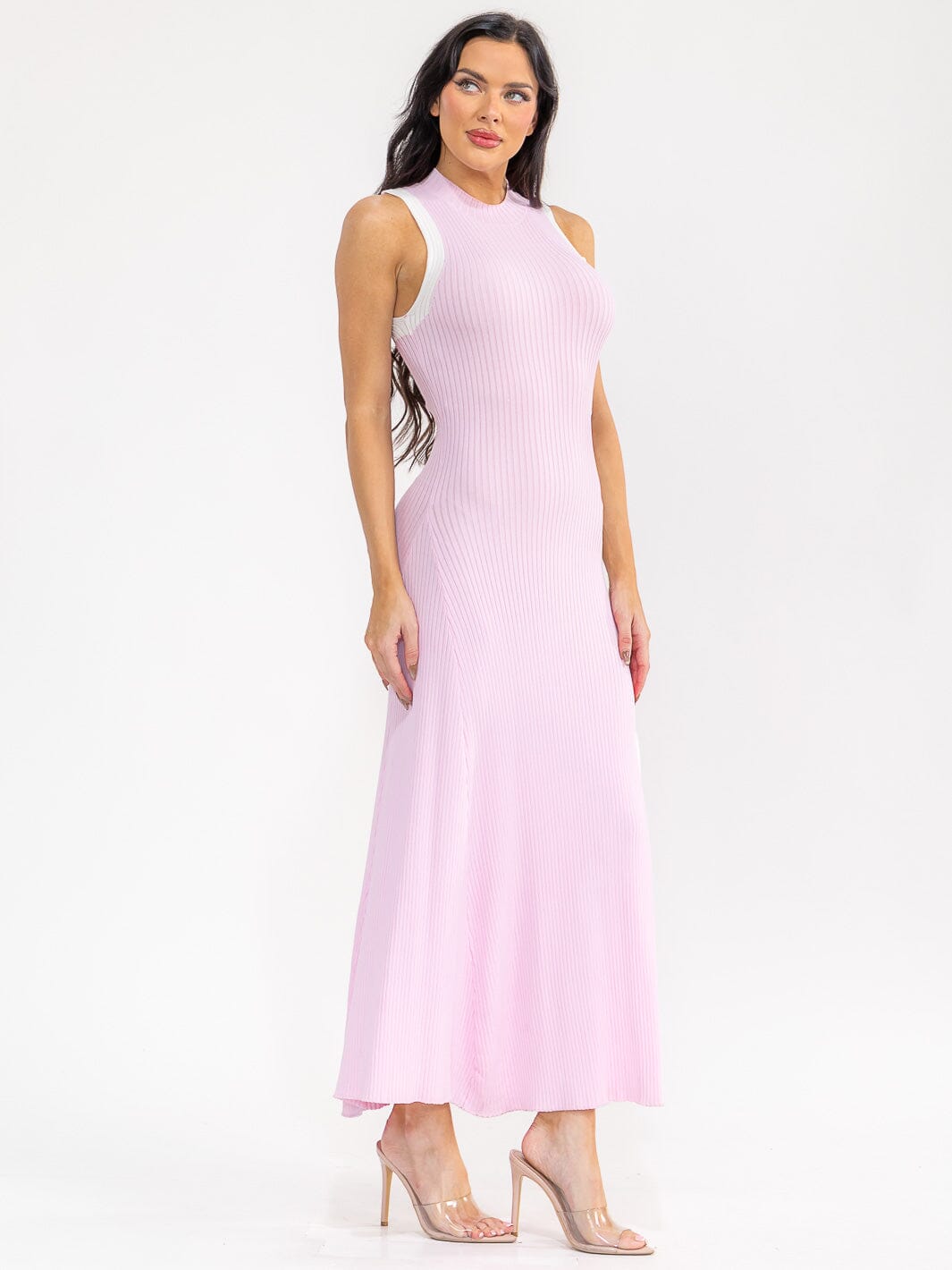 WOMEN'S SLEEVELESS SIDE SLIT RIBBED BODYCON MAXI DRESS