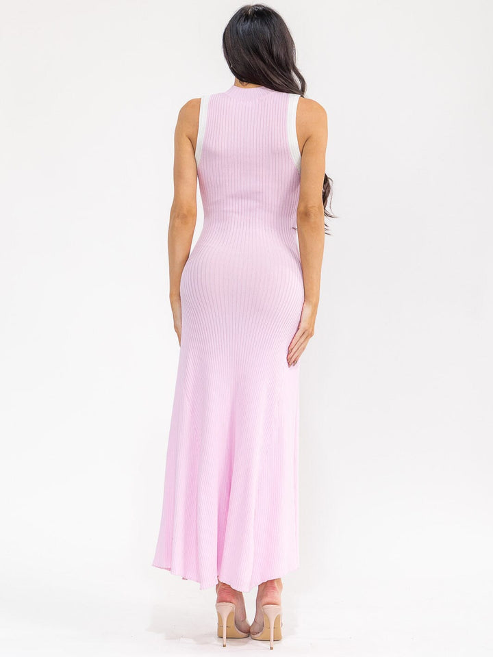 WOMEN'S SLEEVELESS SIDE SLIT RIBBED BODYCON MAXI DRESS