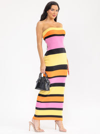 WOMEN'S SLEEVELESS COLORBLOCK STRIPES RIBBED BODYCON MAXI DRESS