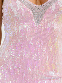 WOMEN'S SLEEVELESS V-NECK BODYCON SEQUINS MINI DRESS