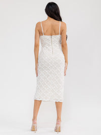 WOMEN'S SLEEVELESS FLOWER DETAILED BODYCON MIDI DRESS