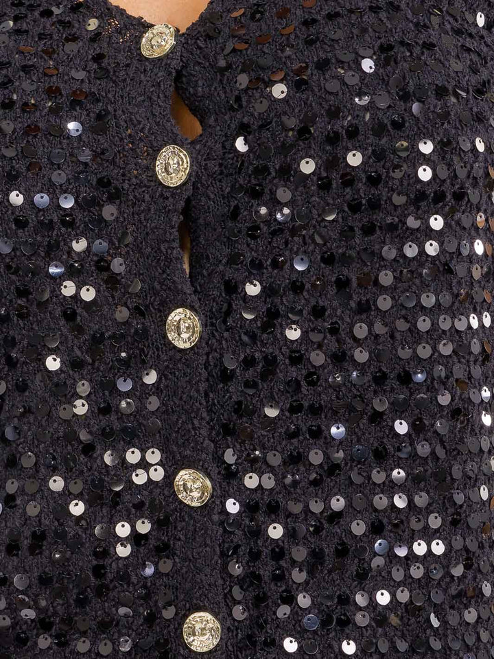 WOMEN'S SHORT SLEEVE BUTTON UP SEQUINS KNIT BLOUSE