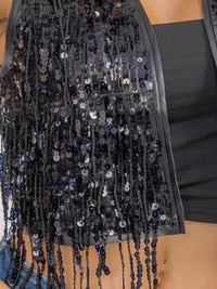 WOMEN'S SLEEVELESS OPEN FRONT PU PLEATHER SEQUINS FRINGE VEST