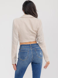 WOMEN'S LONG SLEEVE BUTTON CLOSURE RHINESTONES DETAILED CROP BLAZER