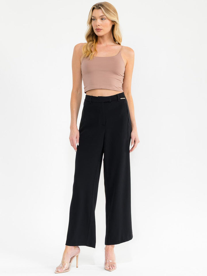 WOMEN'S BUTTON CLOSURE WIDE LEG PANTS