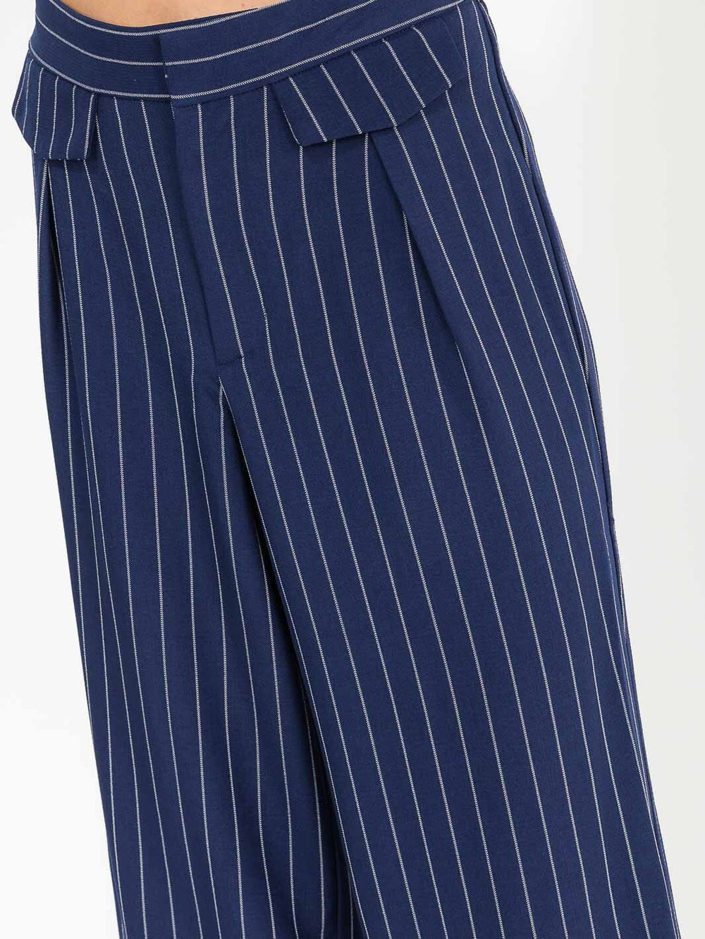 WOMEN'S BUTTON CLOSURE STRIPES WIDE LEG PANTS